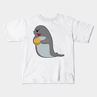 Seal at Eating with Burger Kids T-Shirt